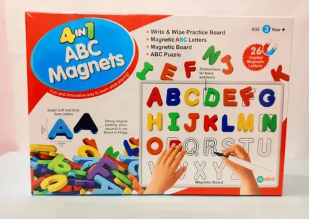 4 in 1 ABC magnetic learning board with colorful letters Write & wipe practice board Educational toys for kids