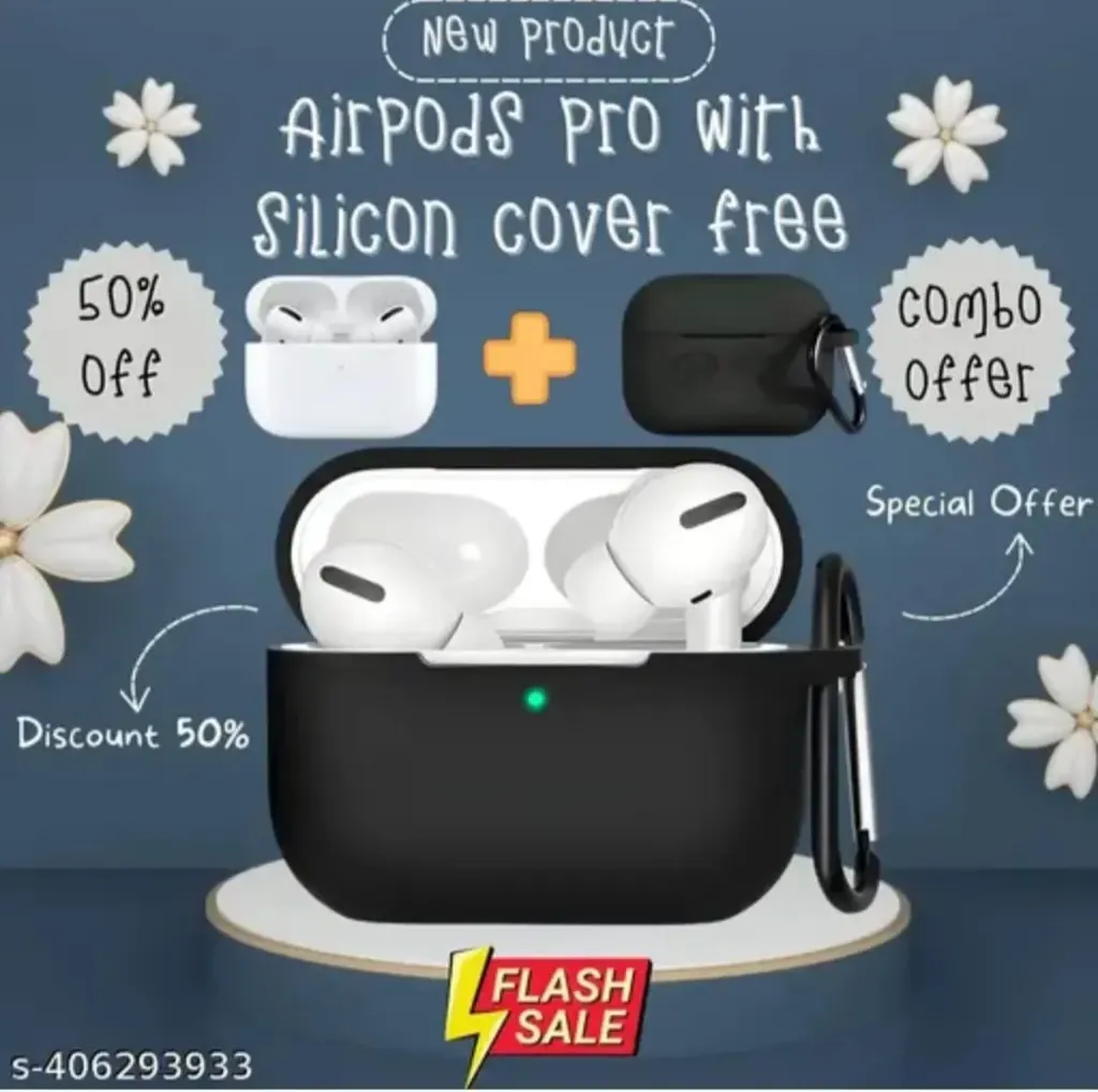 Airpod pro with silicon case cover true wireless bluetooth earphone with long hours of playtime & compatible for all smartphone