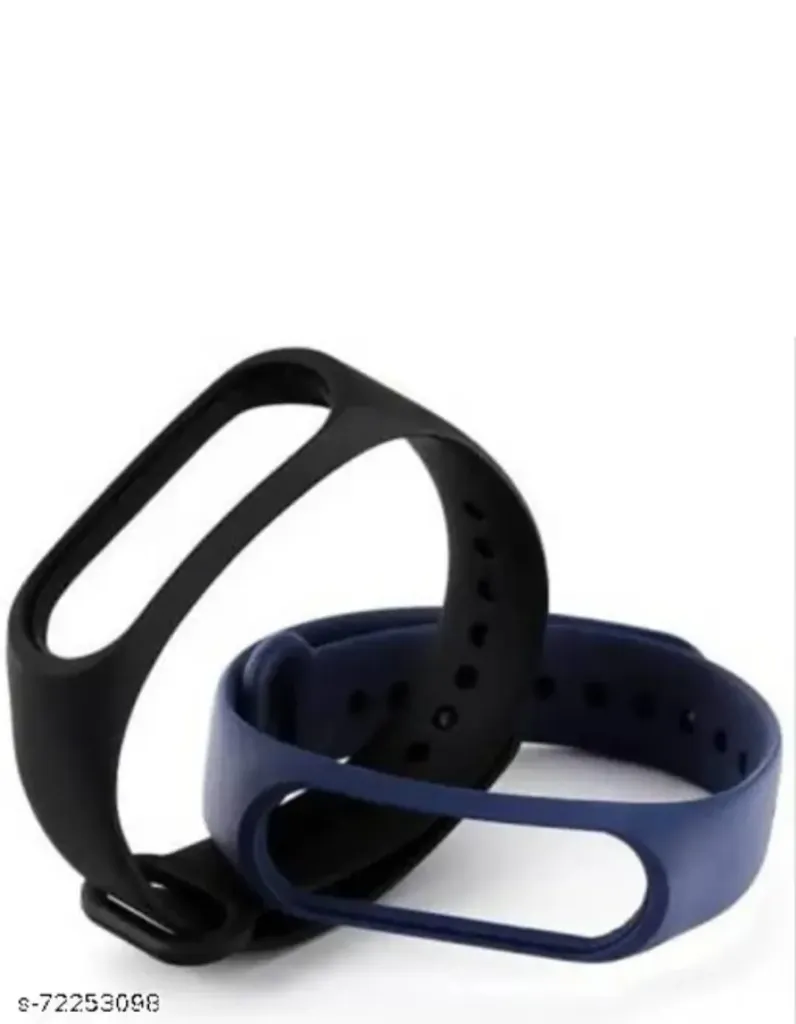 Asotai Soft Silicon Replacement Brand Strap For Mi Band # and Mi Band 4 Pack of 2 (Black and Navy blue) Smart Band Strap (Black)