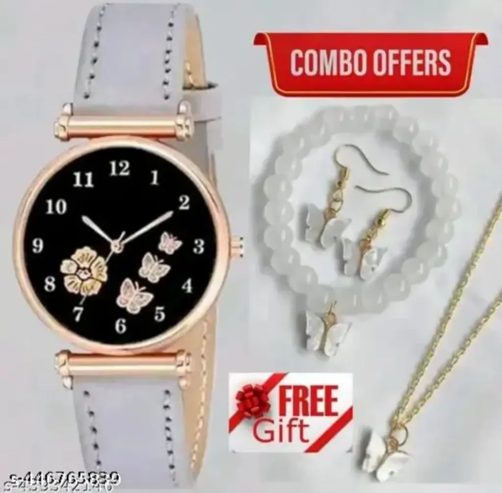 Flower Designer Leather Womans And Girls Watch Analog Watches And Free Gift