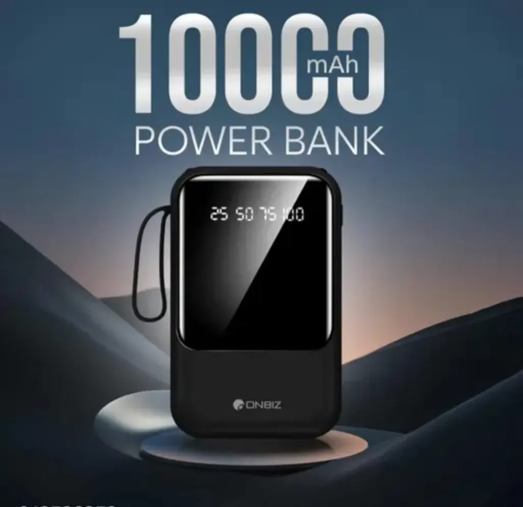 ONBIZ 10000mAH Power Bank | Multi-Cable Support, 22W Fast Charge, & LED Display