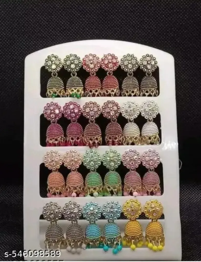Golden stone type multicolor jhumka earring for women and girls (Combo of 12 Colors)