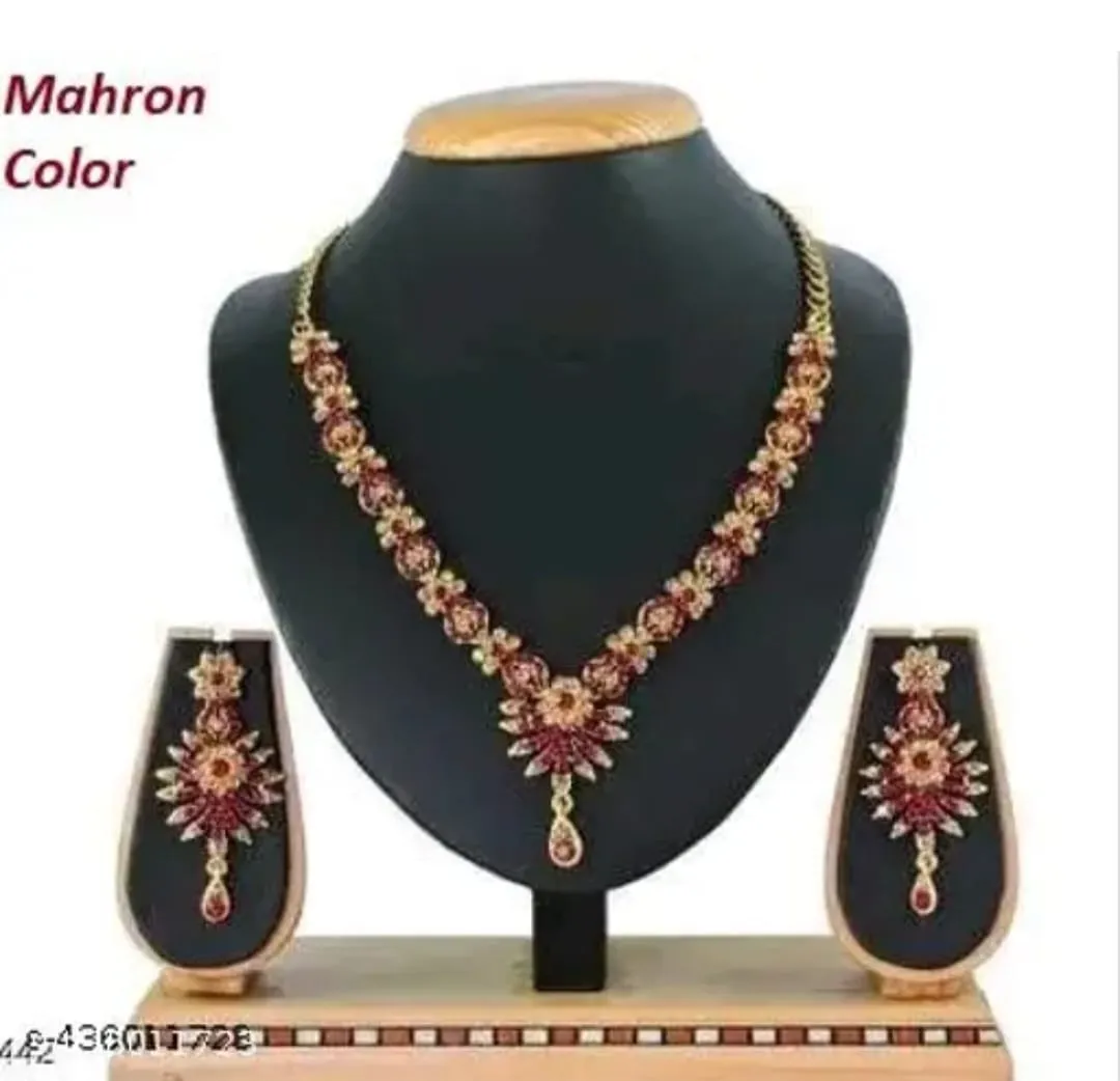 Queen sky blue new beautiful alloy stone women's jewellery set with earring (Maroon)