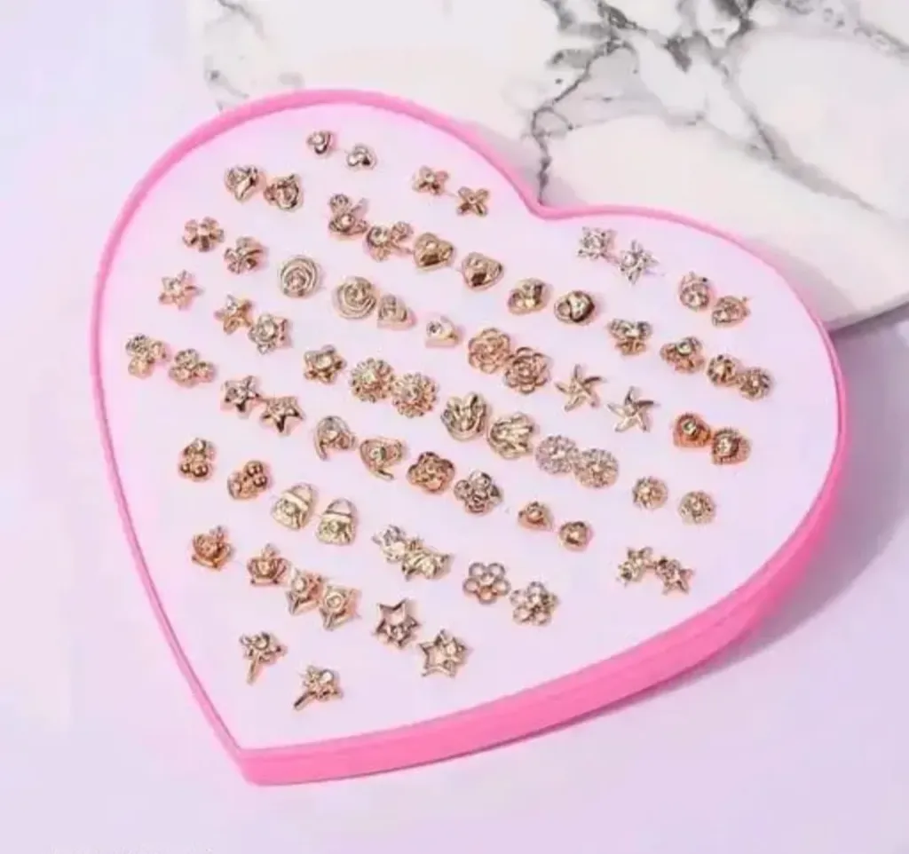 Combo/pack/set of 36 pair colorful mix design earring stud set with heart box for women and gorls(1box)