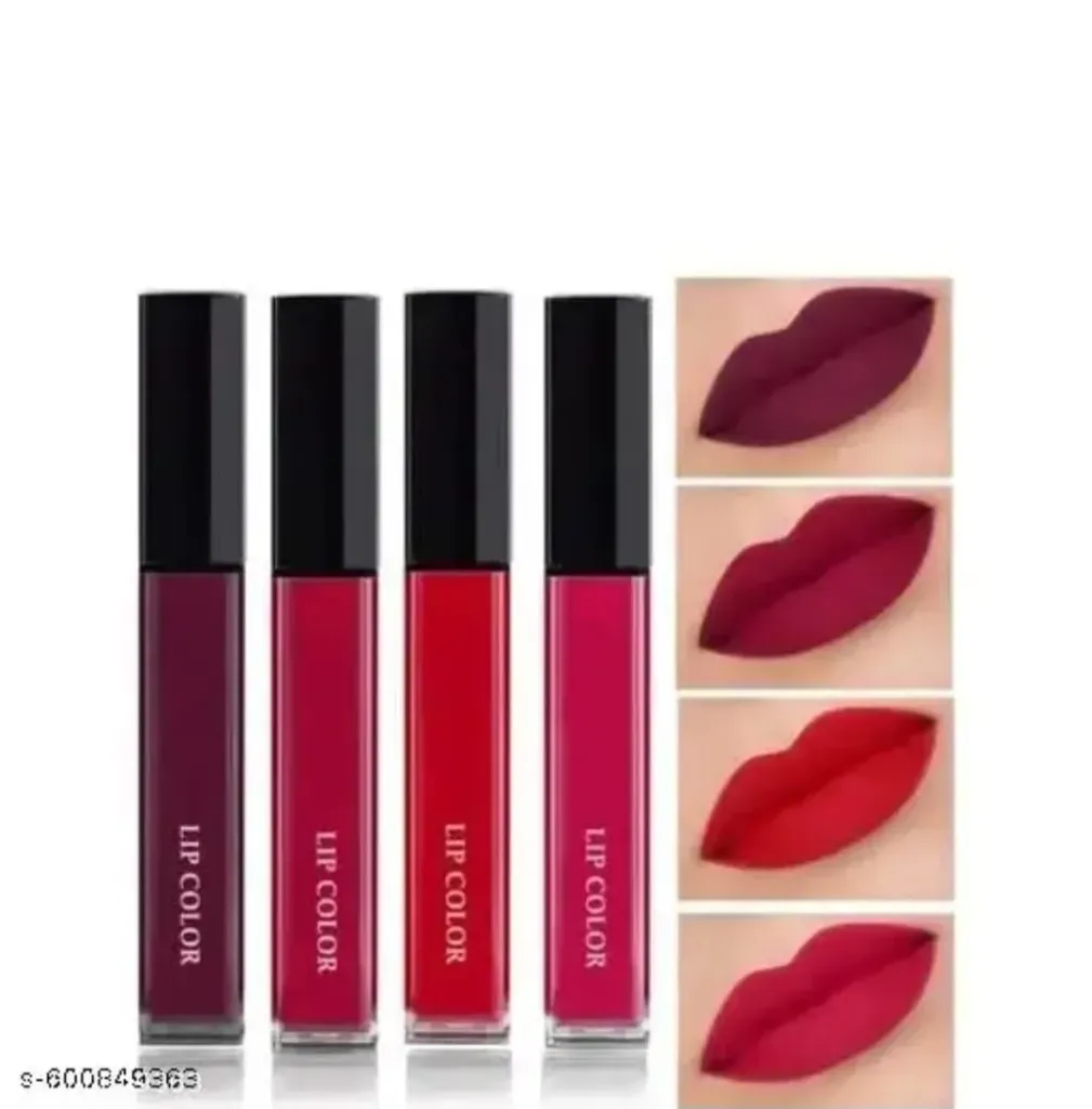 New valvet tuch long lasting waterproof non transfer liquid matte lipstick set of 4 Pcs (Pink)