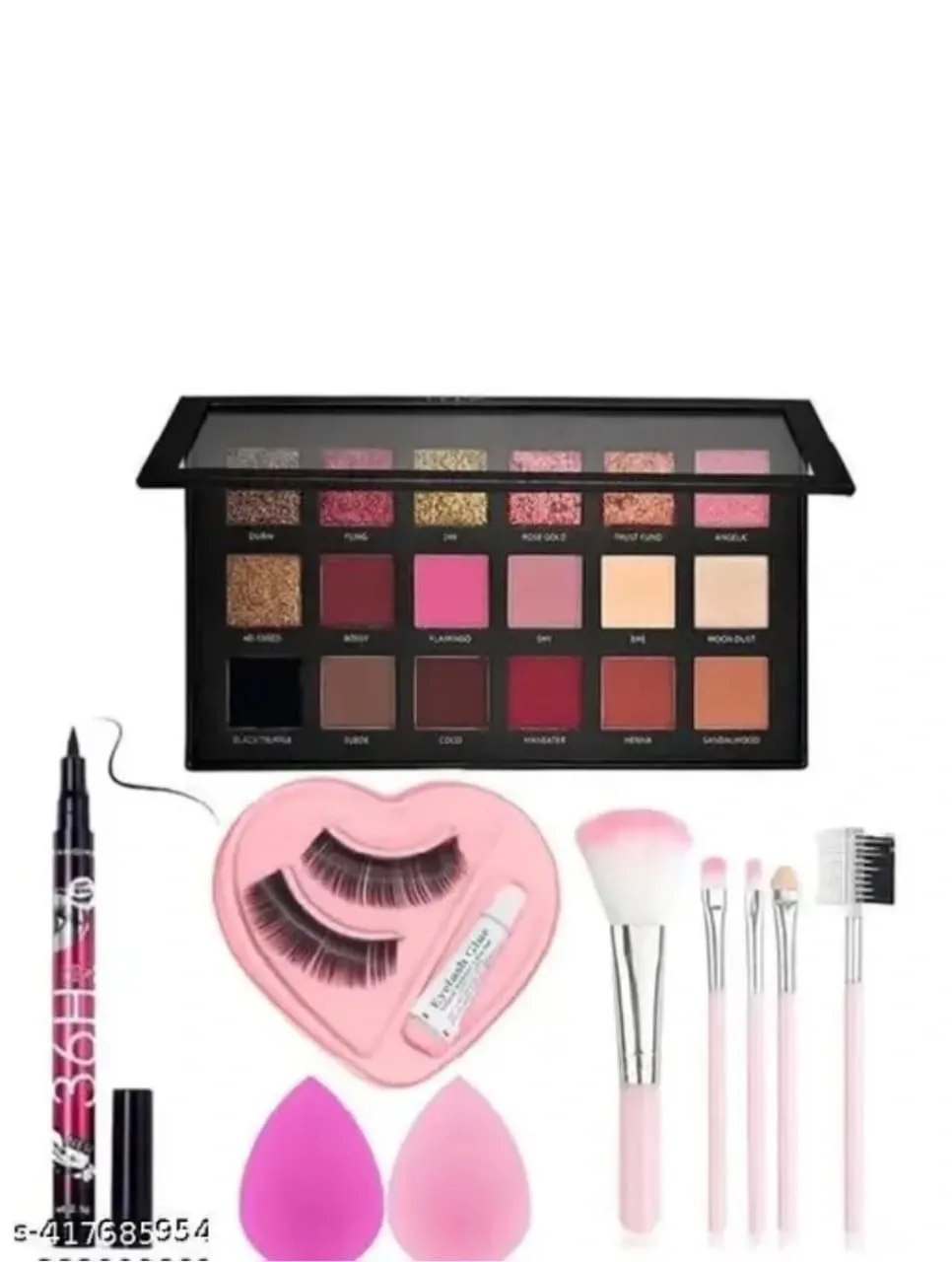 Rose Edition eyeshadow 18 multicolor eyelashes 5pic. brushes 36h eyeliner pack of 5