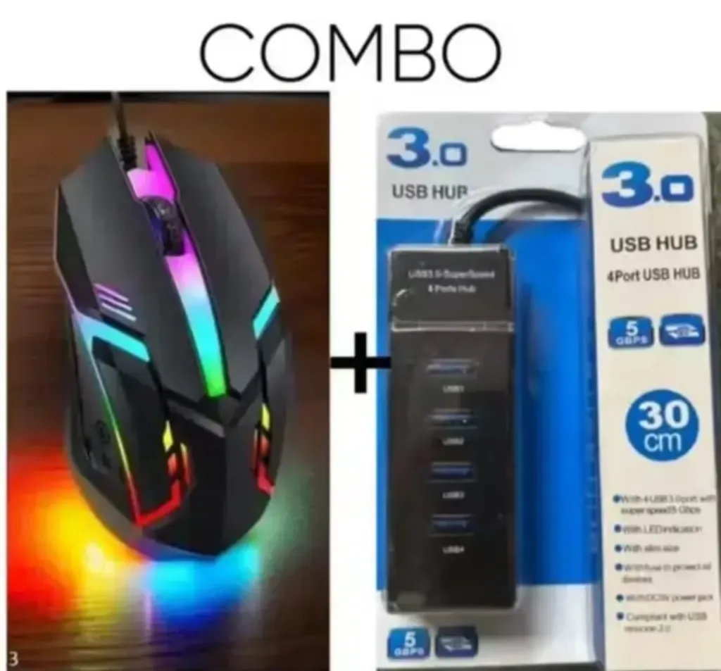 RGB Gaming Mouse for laptop and PC with USB HUB4 Ports combo offer