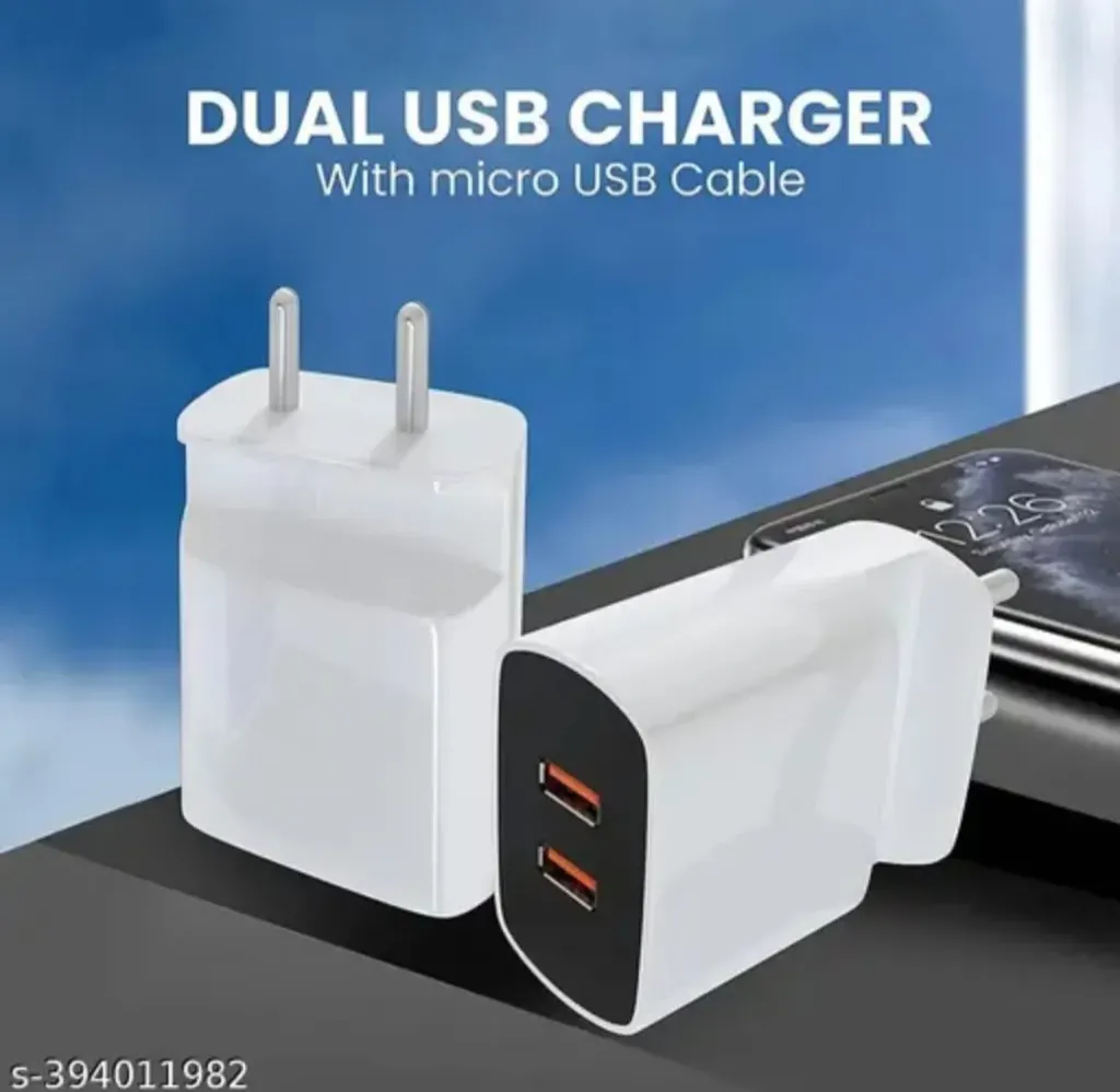 Dual Port Adapter Mobile Dual USB Fast Charger With Type-c Cable Inbuilt Mobile stand