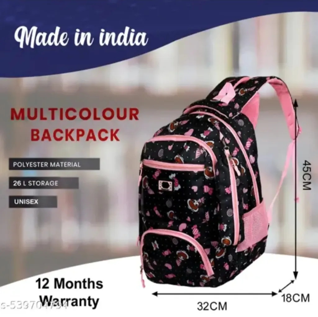Spacious 35L Water-Resistant Printed Backpack With Pouch Set-Perfect For Gorls & Women's