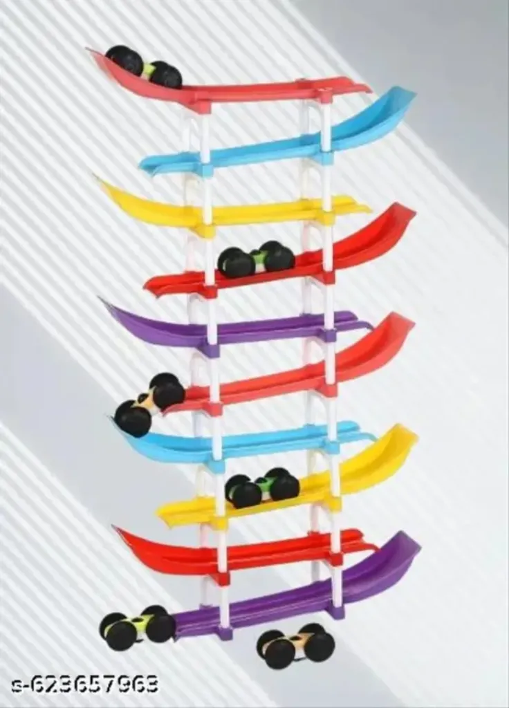Racer ramp car sliding toy 10 ramps & 6 cars for kids Unisex rainboe colour
