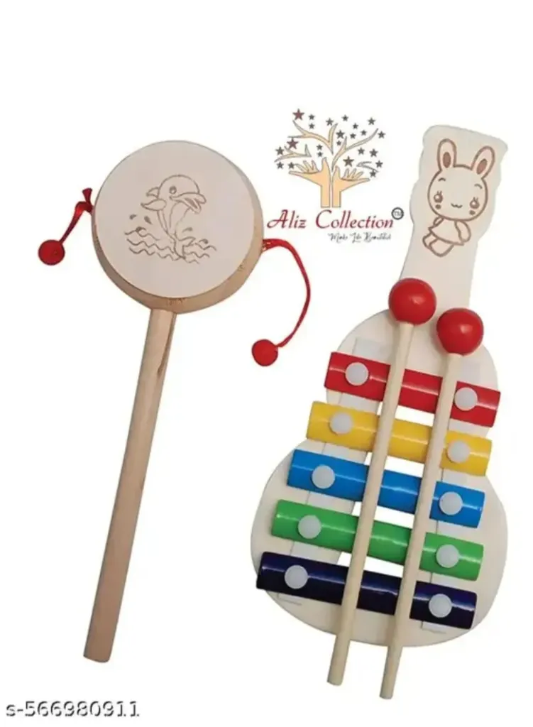 Wooden Rattles For baby/Infants Set of 2Pcs Multicolor