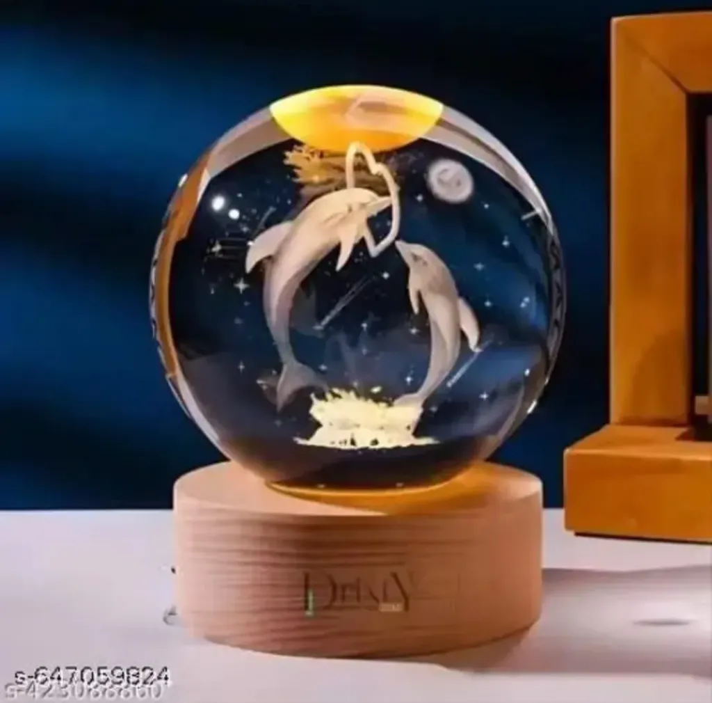 Rolex explorer 3D Crystal Ball with LED Wooden Base, Crystal Dolphin Figurine Paperweight Ornaments 3D Laser Engraved Decoratio Glass Ball birthday Gifts For girls or boysn