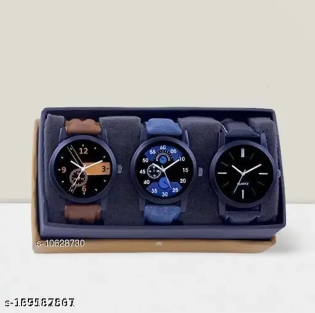Multicolor(Pack of 3) Leather Ananlog Watch For men