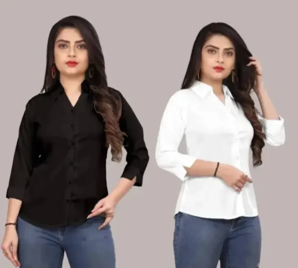 Stylish V-Neck Women Shirt Combo Pack of 2