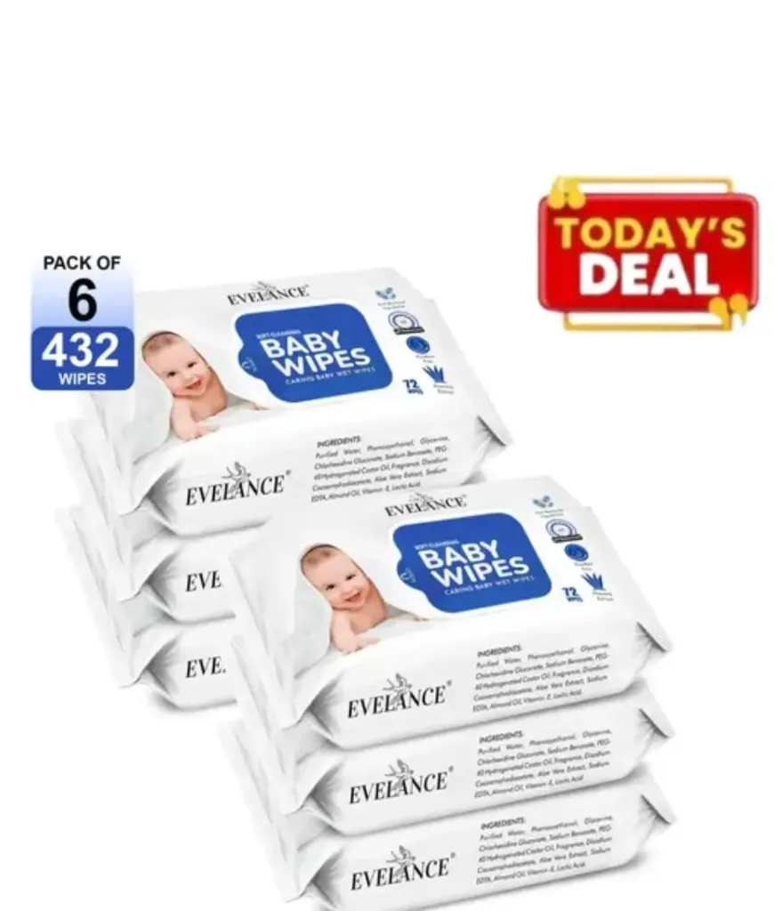 ELEVENCE Baby Caring Baby Wipes Without Lid 72Pcs With Aloe Vera Flavoure Pack of 6  And Total 432 Sheets