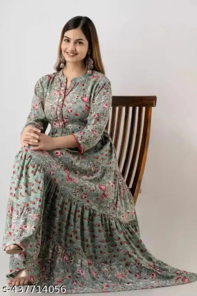 Cotton Long kurti collor anarkali kurti (S, Grey)